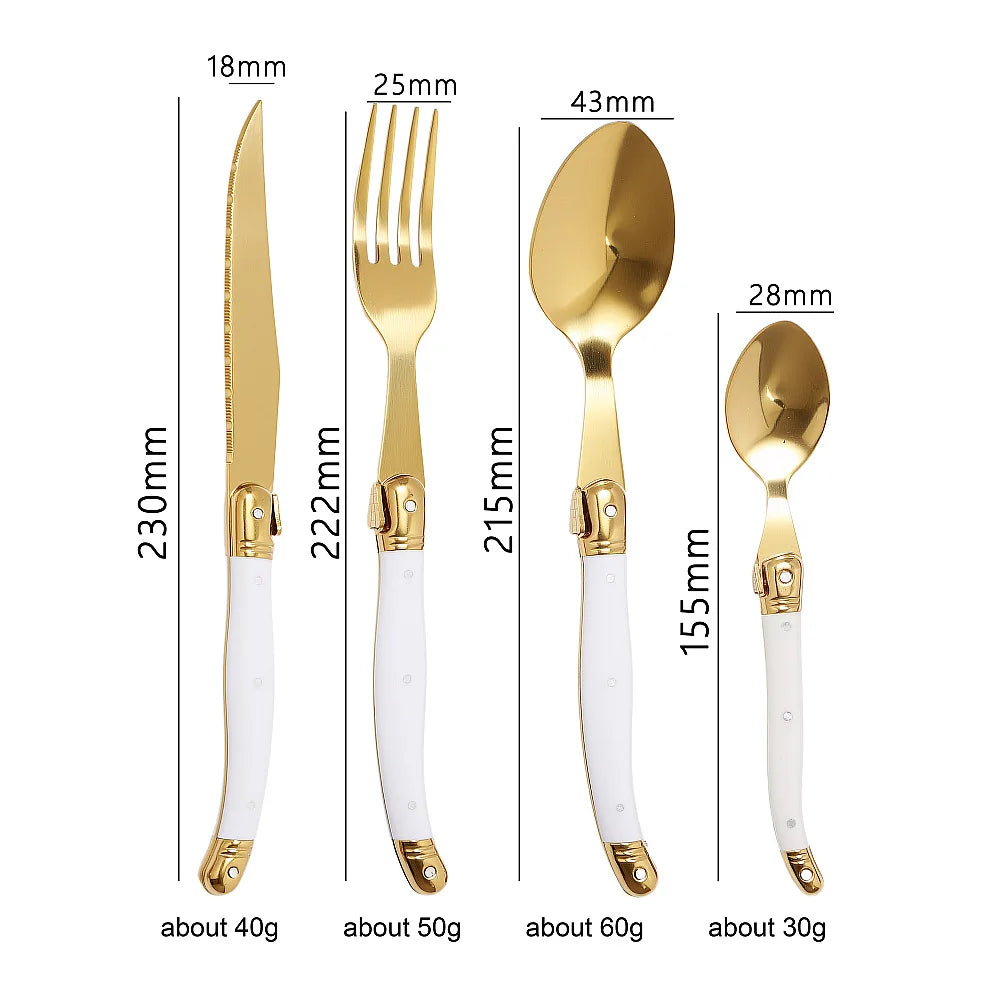 Laguiole Gold Cutlery Set – Stainless Steel Flatware for 3 Flatware Cutlery Set Axl