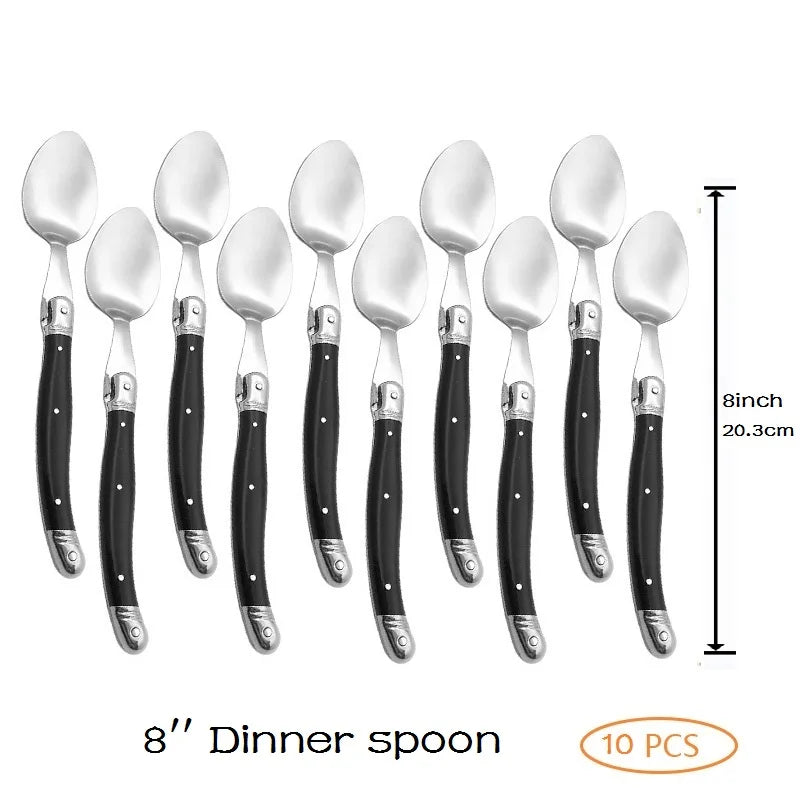 Laguiole Stainless Steel Cutlery Set – Knives, Forks & Spoons Flatware Cutlery Set Axl 10 PCS spoon