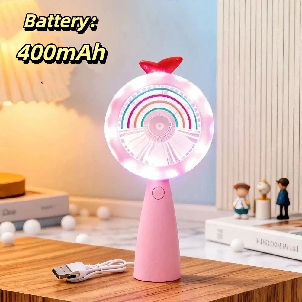 Handheld Mini Fan with Rainbow LED Light – USB Rechargeable Handheld Mini Fan Axl Pink