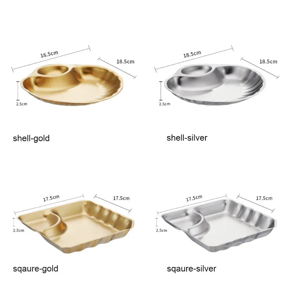 Stainless Steel Snack Plate with Sauce Cup – Gold & Silver Snack Serving Plate Axl