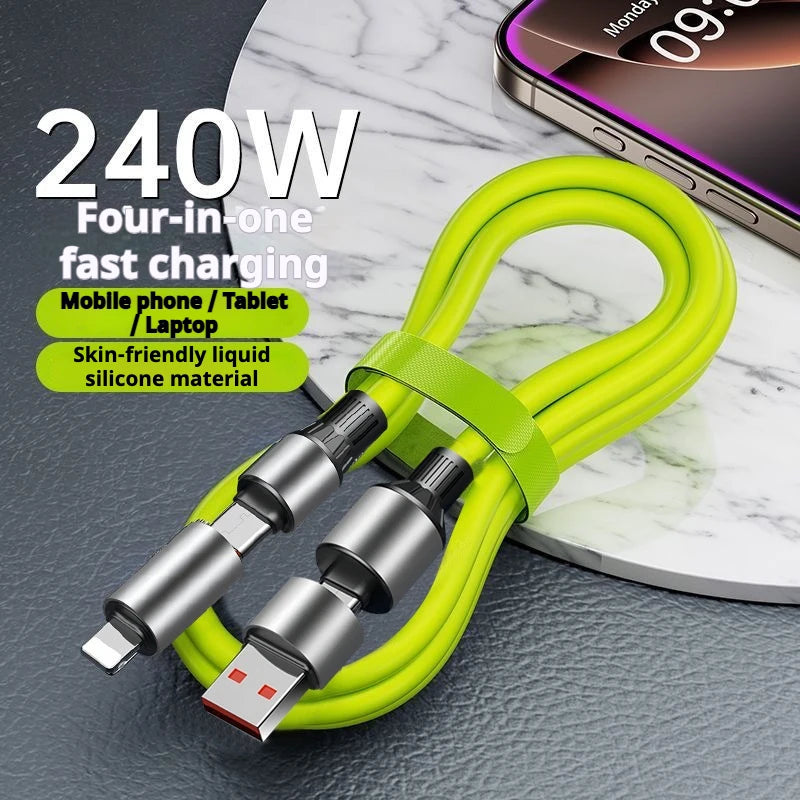HKNA 240W Fast Charging Cable – 4-in-1 Dual Type-C, 1.2m USB Charging Cable Axl