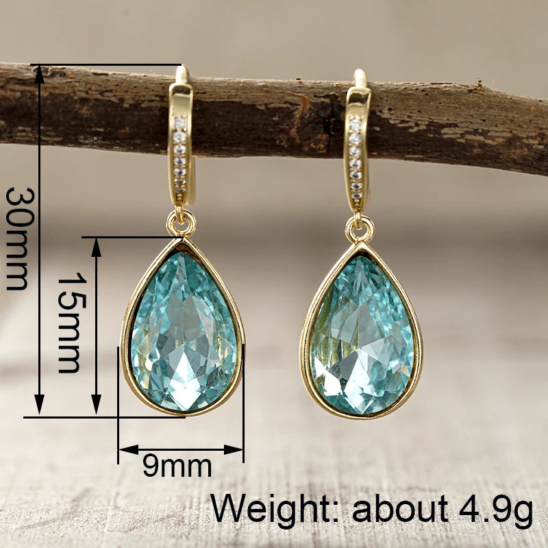 Huitan Blue CZ Water Drop Earrings – Elegant Fashion Jewelry Drop Earrings Axl