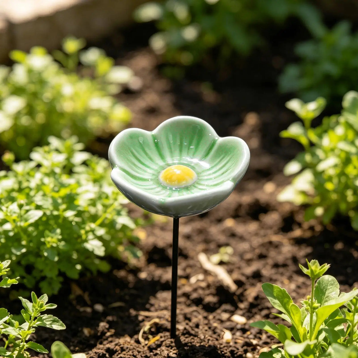 Ceramic Flower Bee Watering Station Garden Stake | Bird Bath Garden Stake Bath Axl