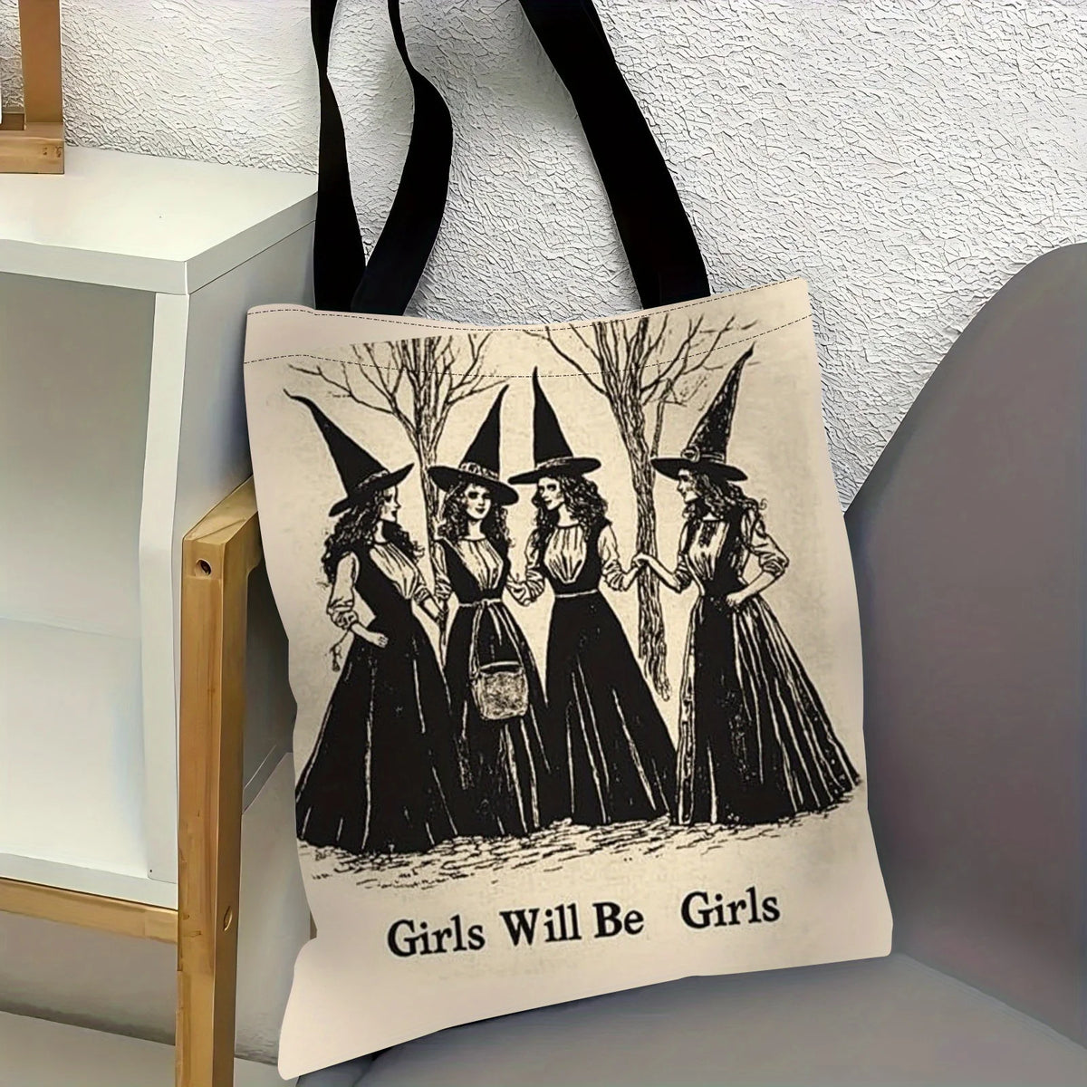 2-Pack Vintage Witch Canvas Tote Bags – Gothic Halloween Bag Canvas Tote Bag Axl