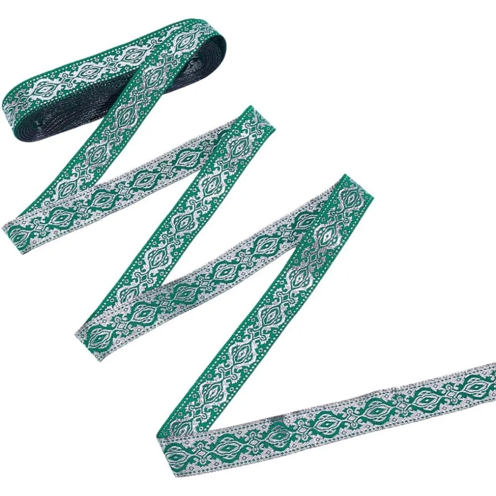 Green Ethnic Jacquard Ribbon 20mm Polyester Floral Trim 7.7 Yds Jacquard Ribbon Trim Axl