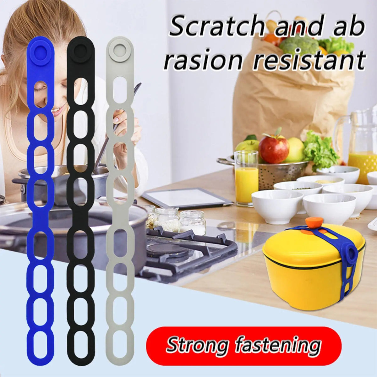 Silicone Pot Lid Strap – Reusable Self-Locking Latch Tie Silicone Lid Strap Axl