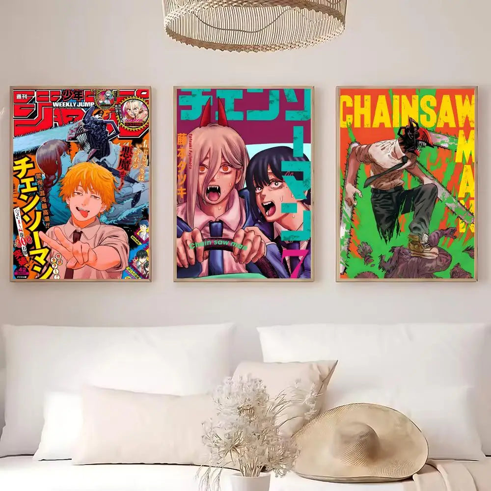 Chainsaw Man Anime Poster HD Self-Adhesive Waterproof Wall Art Anime Wall Poster Axl