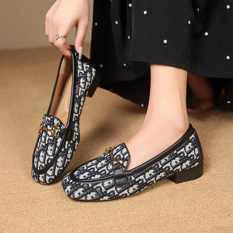 Women's Monogram Bow Loafers – Jacquard Slip-On Dress Shoes Slip-On Loafers Axl