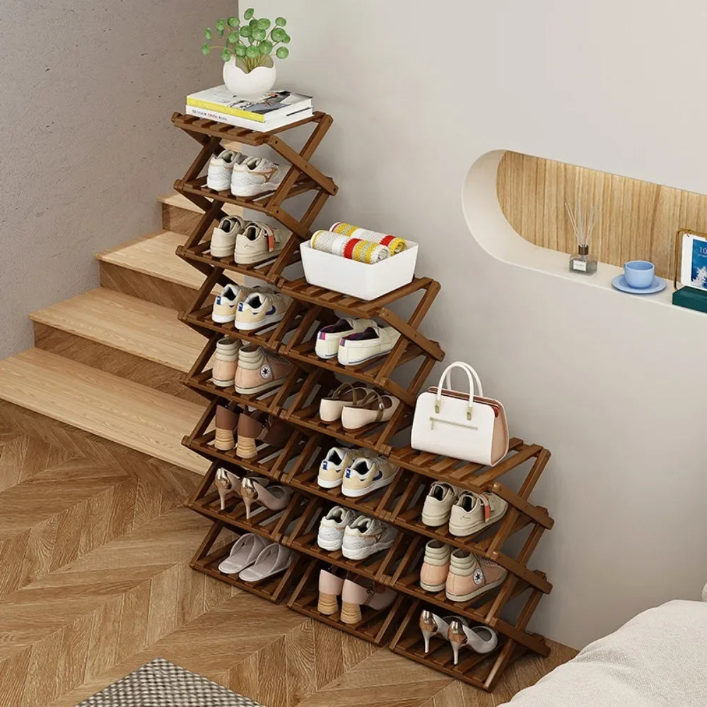 Bamboo Telescopic Shoe Rack – Foldable Multi-Layer, No Install Bamboo Shoe Rack Axl