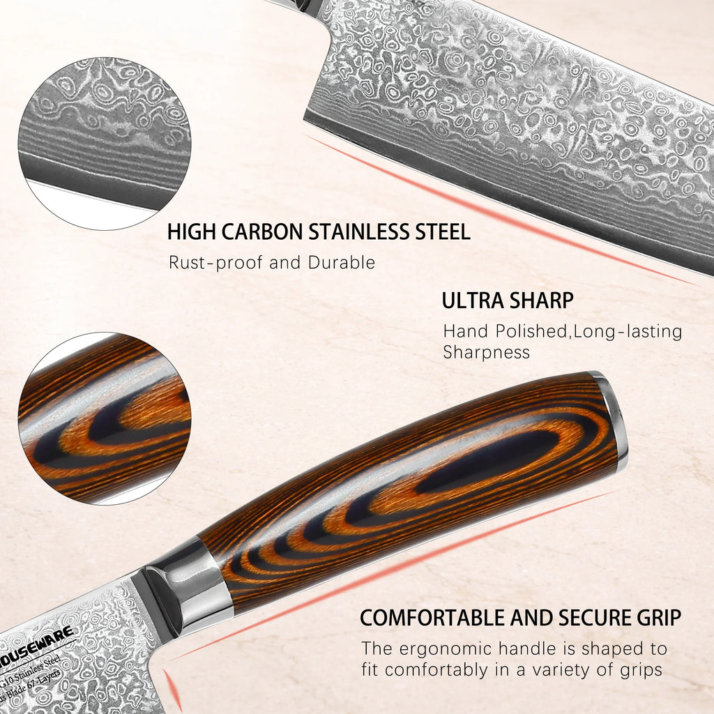 4-Pc 67-Layer Damascus Chef Knife Set – Santoku & Utility Damascus Knife Set Axl