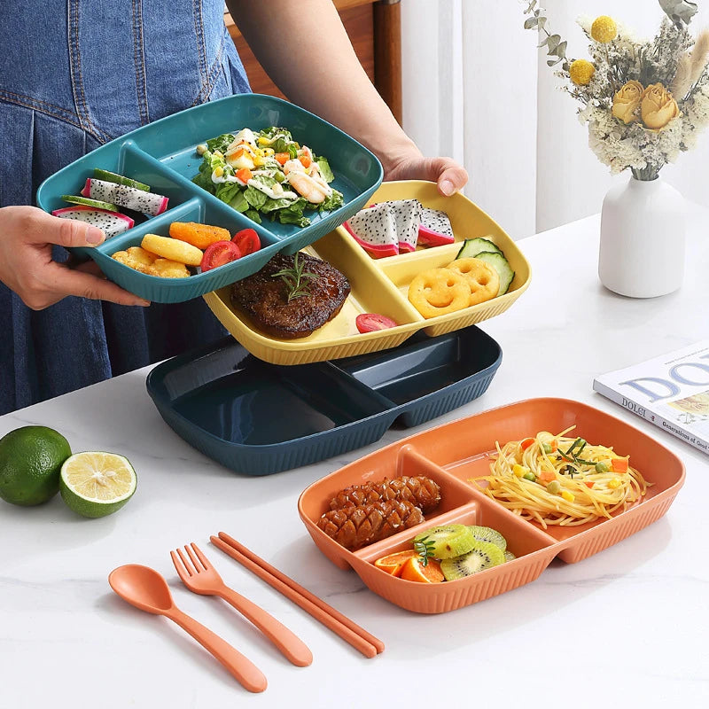 3-Compartment Divided Meal Plate | Durable PP Striped Design Divided Dinner Plate Axl