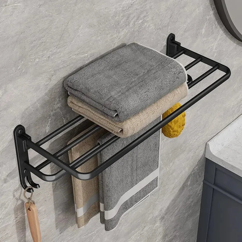Matte Black Foldable Aluminum Towel Rack – 50cm Wall Mount Wall Towel Rack Axl