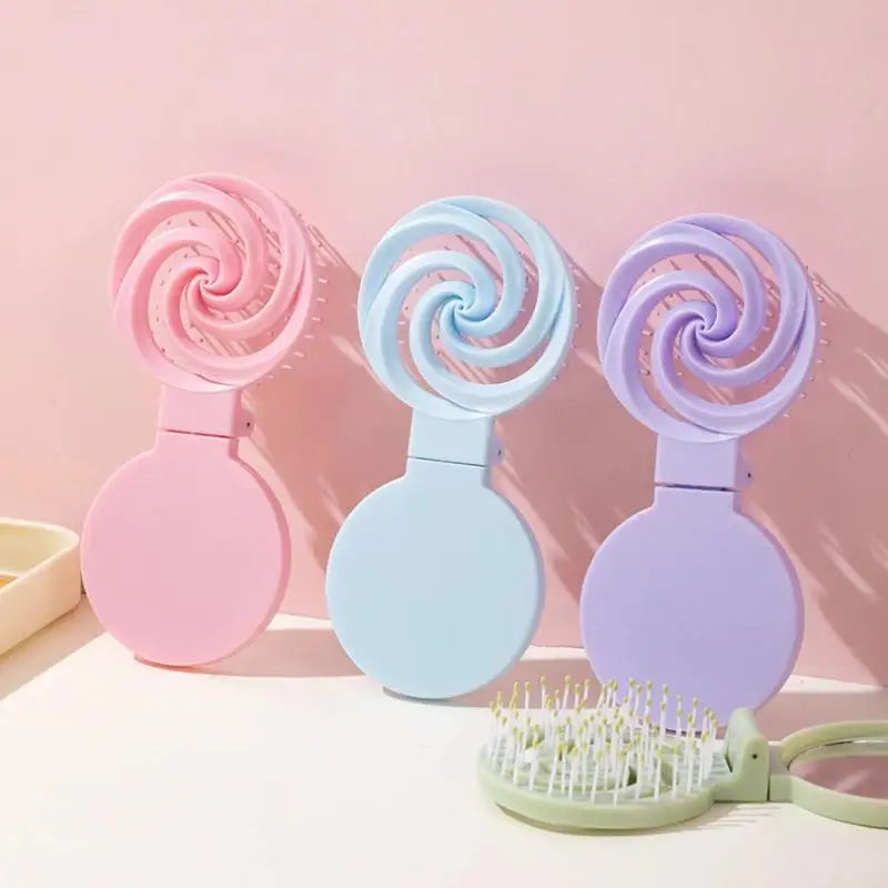 2-in-1 Foldable Hair Comb with Mirror – Mini Travel Scalp Massager Foldable Hair Comb Axl