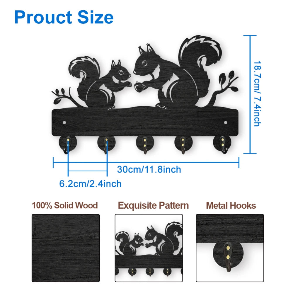 Wood Wall Key Rack with 5 Hooks – Black Entryway Organizer Wall Key Rack Axl AECH04-06402