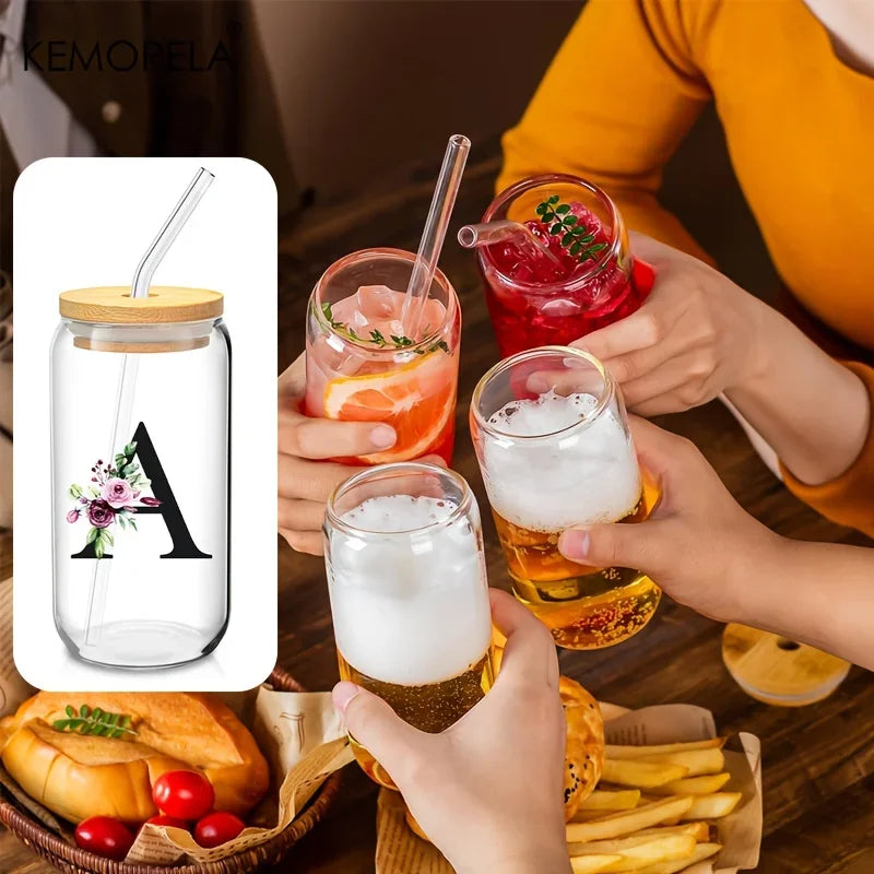 470ml Glass Tumbler with Bamboo Lid & Straw | Mason Jar Cup Glass Tumbler Axl