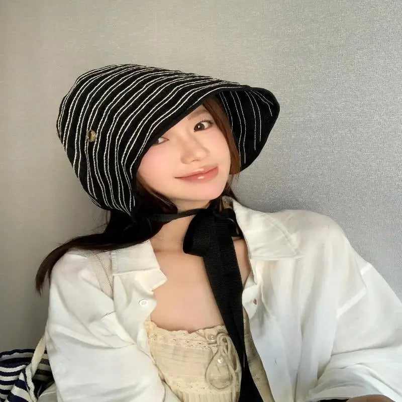 Women's Wide Brim Foldable Sun Hat – Ribbon Fisherman Hat Women's Sun Hat Axl Black