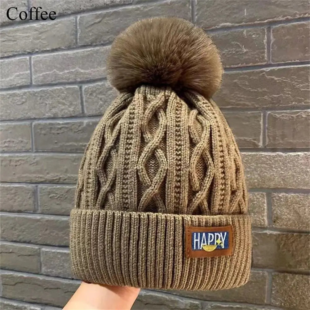 Women's Pompom Knit Beanie – Thickened Winter Warm Hat Winter Knit Beanie Axl coffee