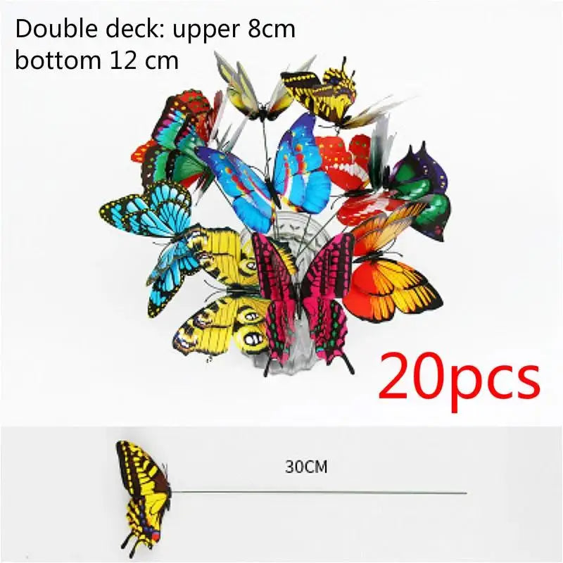 20-Piece Colorful Double Layer Butterfly Garden Stakes Set Garden Butterfly Stakes Axl 12cm 20 Pcs