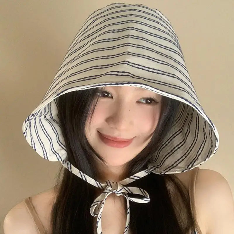 Women's Wide Brim Foldable Striped Bucket Hat | Sun Hat Wide Brim Sun Hat Axl Black one size