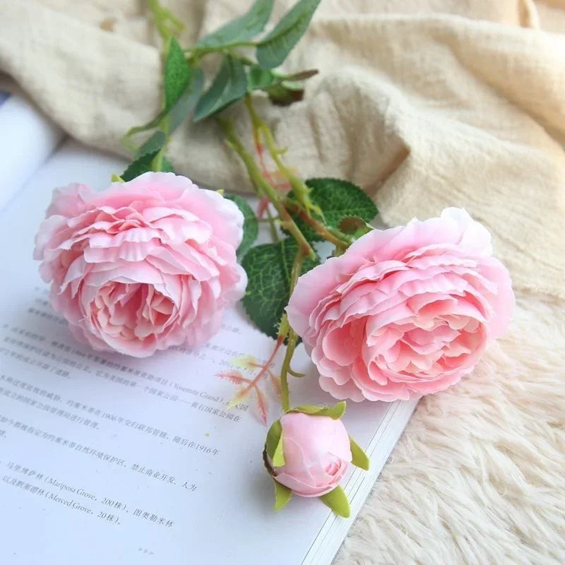 3-Head Artificial Peony Rose Bouquet – Wedding & Home Decor Artificial Flower Bouquet Axl