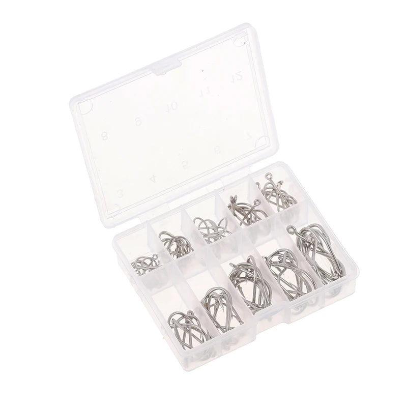100-Pack Carbon Steel J-Shape Circle Fishing Hooks Non-Barb Fishing Hook Set Axl