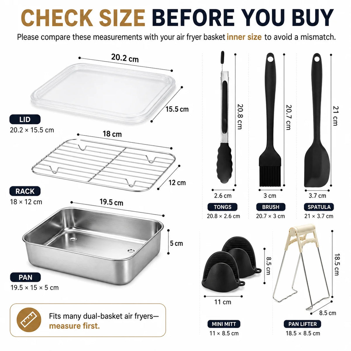 Dual Zone Air Fryer Stainless Steel Baking Pan & Rack Set Air Fryer Accessory Set Axl