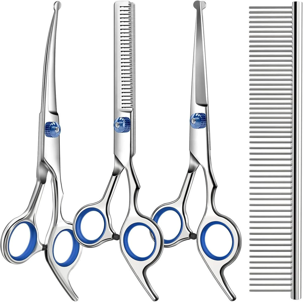 4-in-1 Dog & Cat Grooming Scissors Set – Straight, Curved & Thinning Pet Grooming Scissors Axl 4pcs set