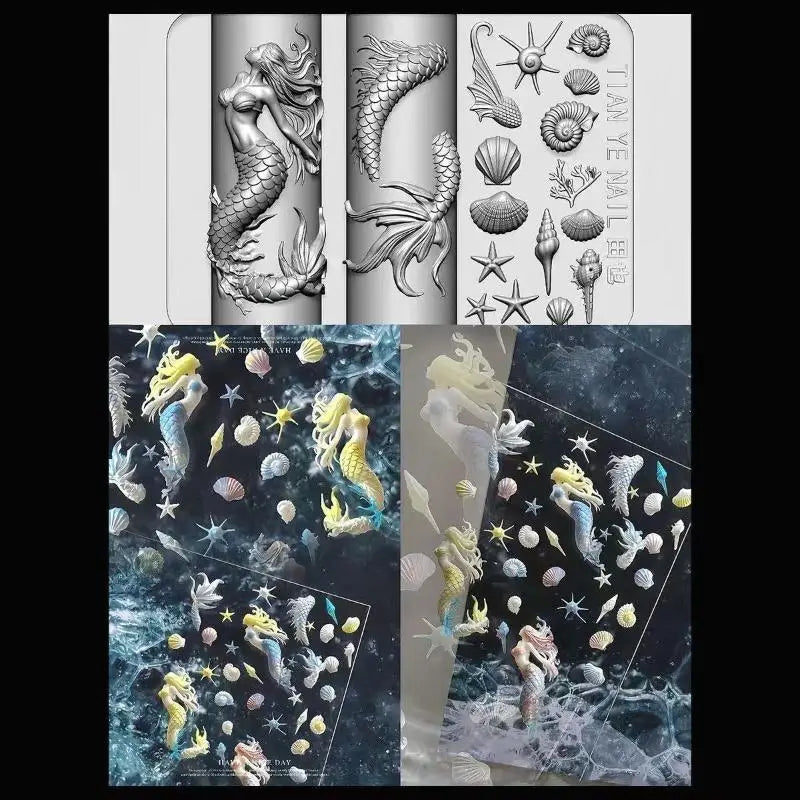 3D Silicone Nail Art Mold – Ocean Mermaid, Koi & Goldfish Nail Art Mold Axl
