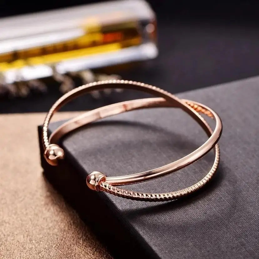 Double Layered Cuff Bracelet – Rose Gold, Gold & Silver Bangle Cuff Bracelet Axl