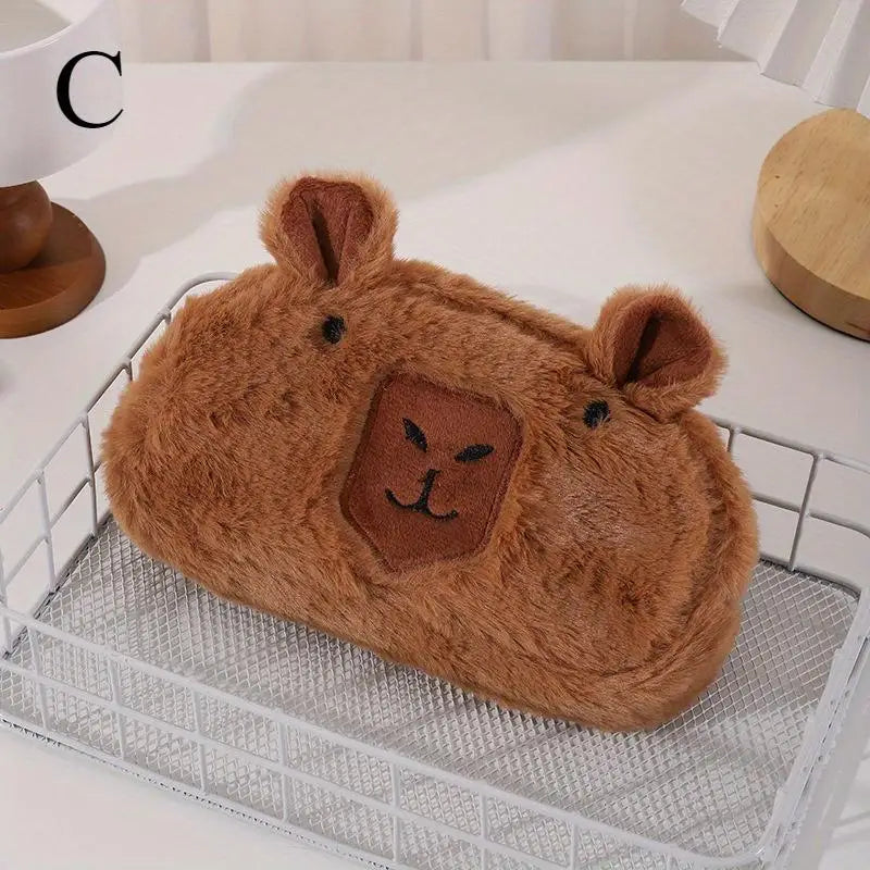 Capybara Plush Pencil Case – Large Capacity Student Pouch Plush Pencil Case Axl Red