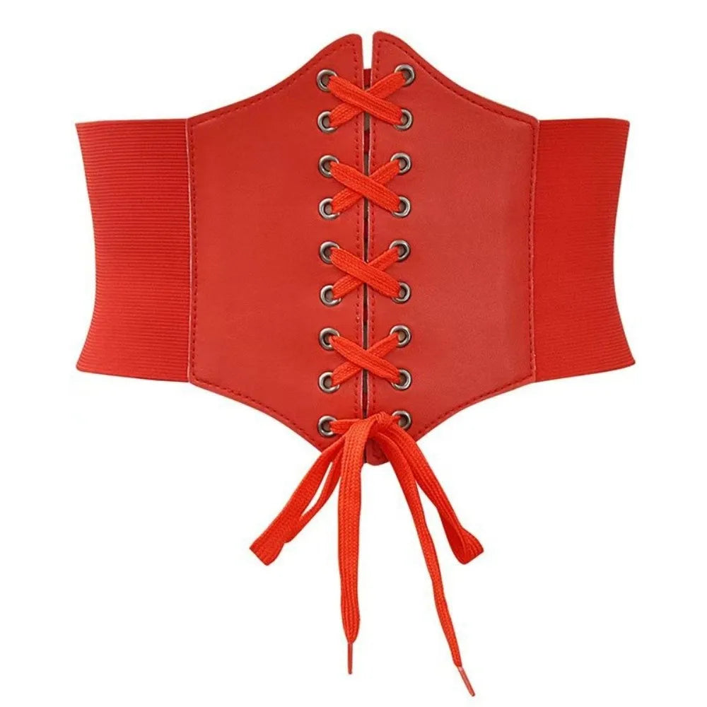Women's Wide PU Leather Elastic Waistband Belt – Stylish Fit Wide Waistband Belt Axl Red