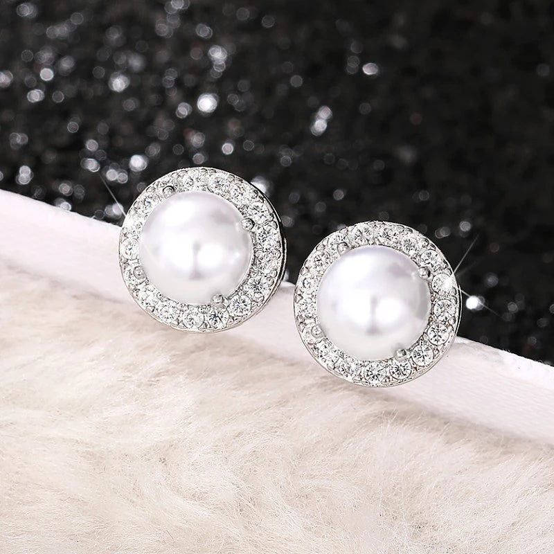 Huitan Imitation Pearl Stud Earrings – Elegant Women's Jewelry Pearl Stud Earrings Axl E2149