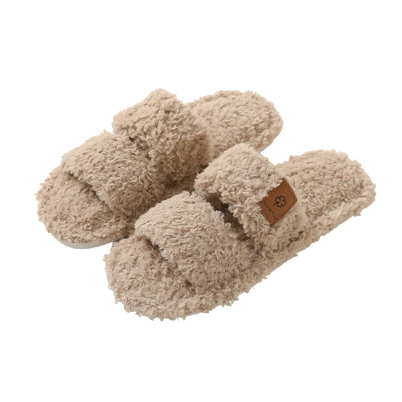 Women's Fluffy Open Toe Slippers – Plush Non-Slip Indoor Slides Plush Indoor Slippers Axl