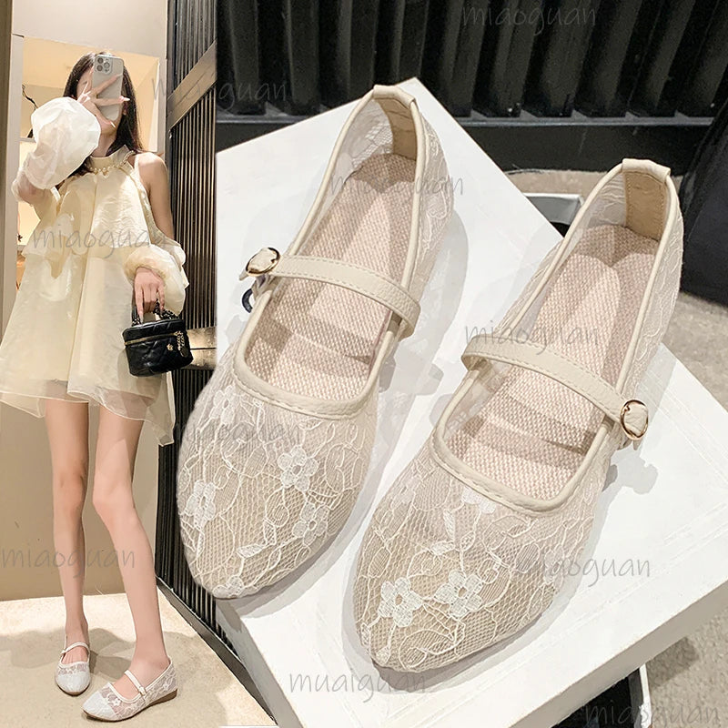 Women's Floral Mesh Ballet Flats – Slip-On Pointed Toe Shoes Ballet Flat Shoes Axl