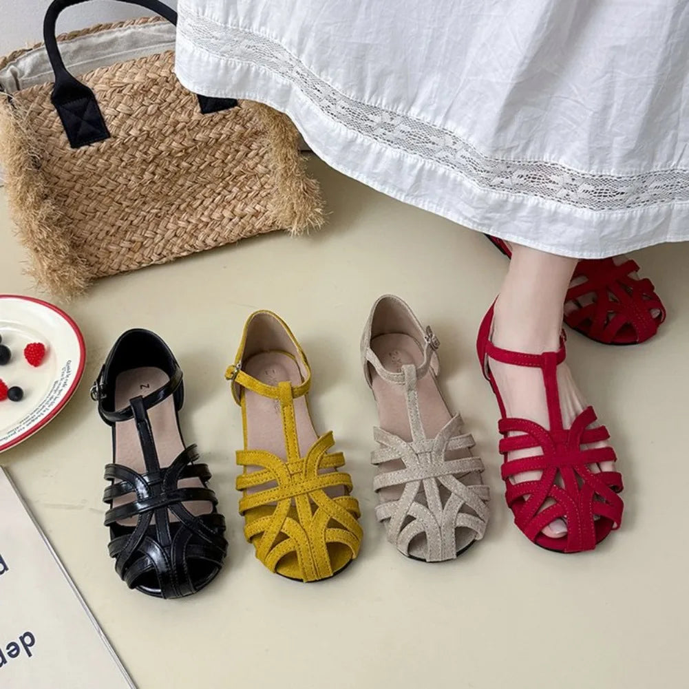 Women's Hollow Out Roman Flat Sandals – Buckle Strap Summer Flat Sandals Axl