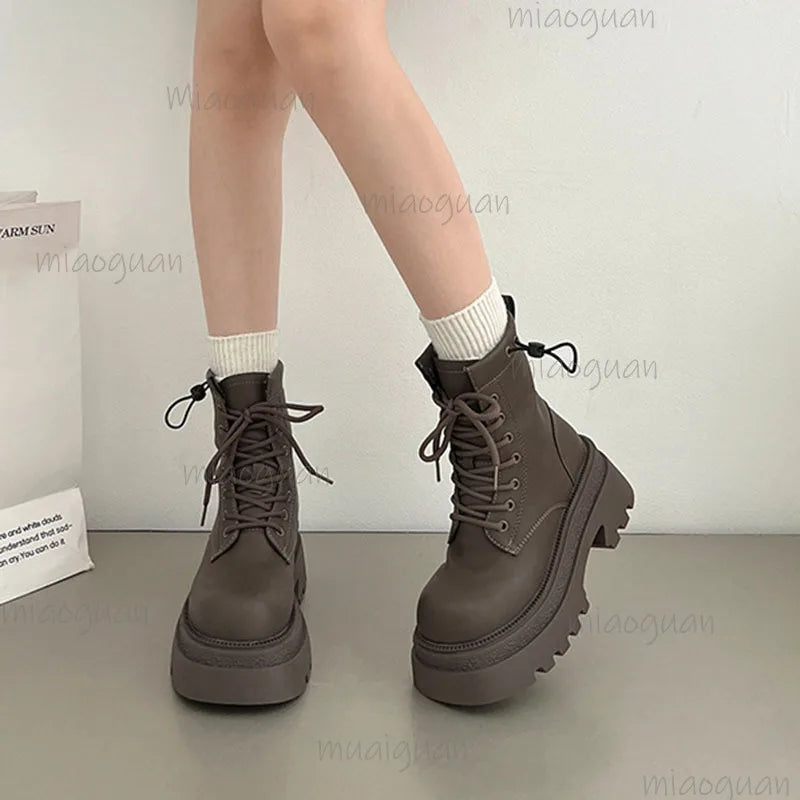Women's Retro Platform Ankle Boots – British Square Heel Platform Ankle Boots Axl