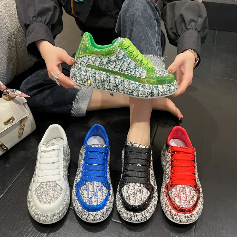 Women's Rhinestone Handmade Diamond Thick Sole Fashion Sneakers Fashion Sneakers Axl