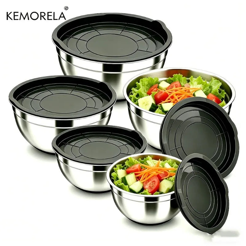 5-Piece Stainless Steel Mixing Bowls Set with Airtight Lids Mixing Bowl Set Axl
