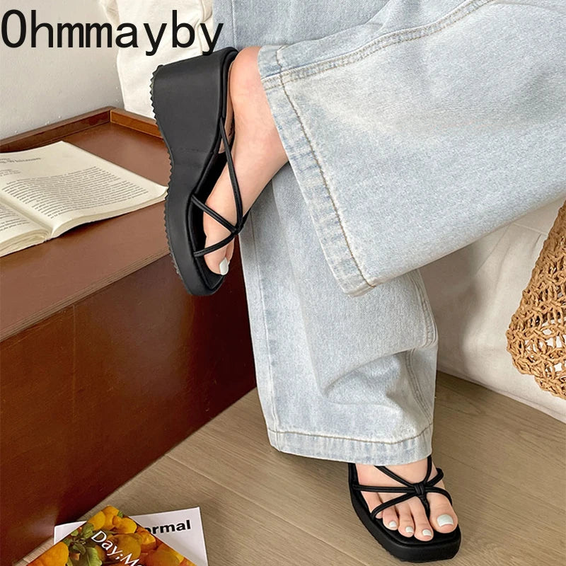 Women's Wedge Clip Toe Sandals – Narrow Band Summer Slides Wedge Sandals Axl