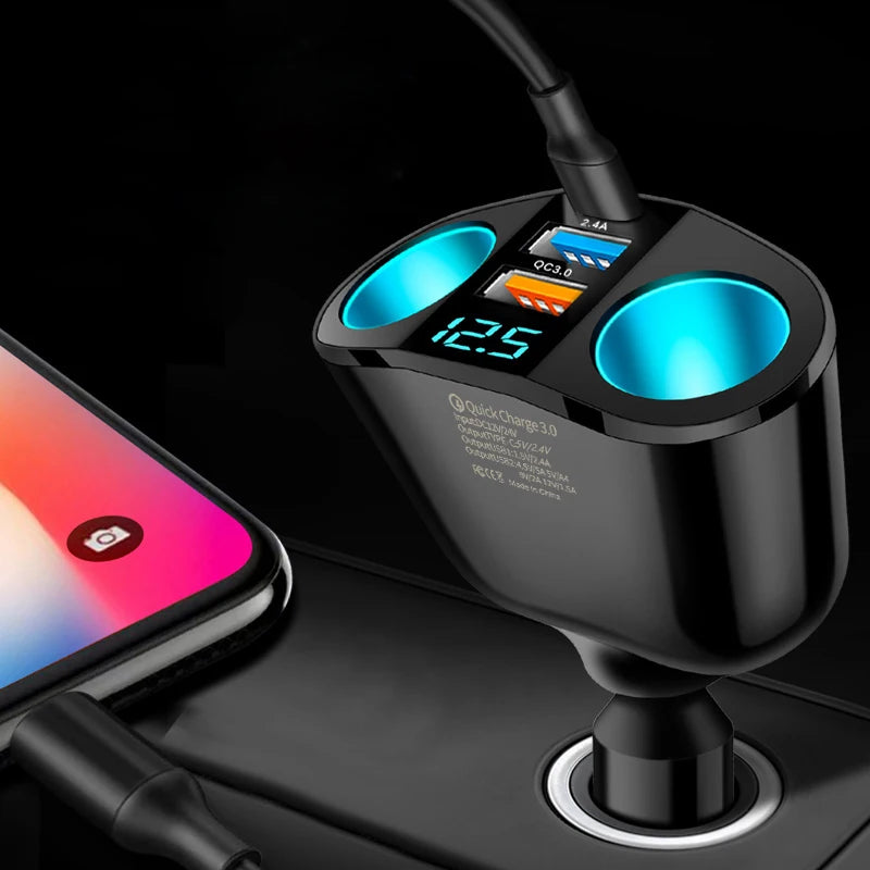 Dual-Port Car Charger Digital Display – QC3.0 & 2.4A 20W Car Charger Adapter Axl