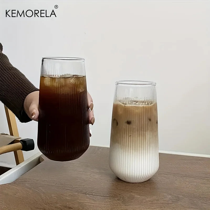 KEMORELA Ribbed Glass Tumblers Set 4/6 Pcs | Heat-Resistant Cups Glass Tumbler Set Axl