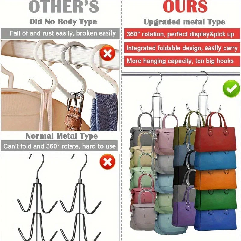 Foldable Metal Handbag Hanger – 360° Rotating Closet Hook Handbag Hanger Hook Axl