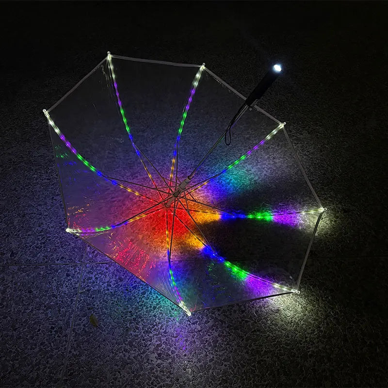 LED Light Transparent Umbrella – Colorful Flashlight Long Handle LED Flashlight Umbrella Axl