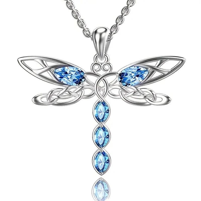 Huitan Blue CZ Dragonfly Pendant Necklace for Women Pendant Necklace Axl XL1204 45cm