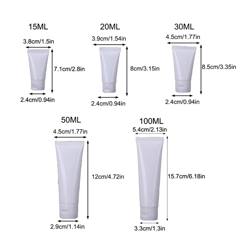10-Pack Empty Refillable Squeeze Tubes | Flip Top 15–100ml Refillable Cosmetic Tubes Axl