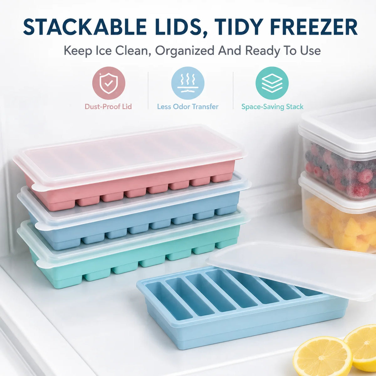 3-Piece Silicone Long Ice Cube Tray Set with Lids | Ice Stick Maker Silicone Ice Tray Set Axl