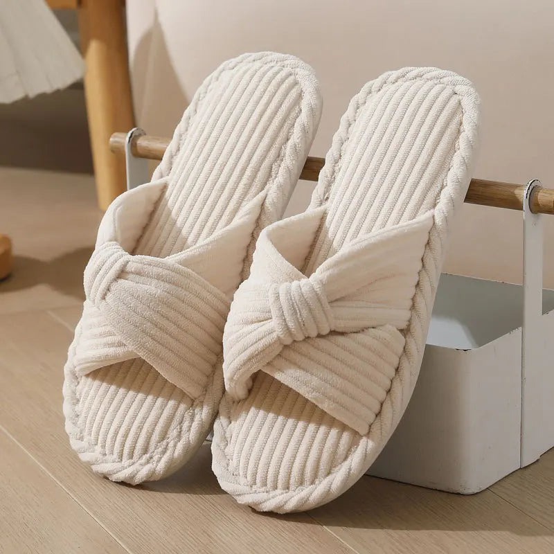 Women's Corduroy Open Toe Indoor Slippers – Non-Slip Women's Indoor Slippers Axl beige 38-39