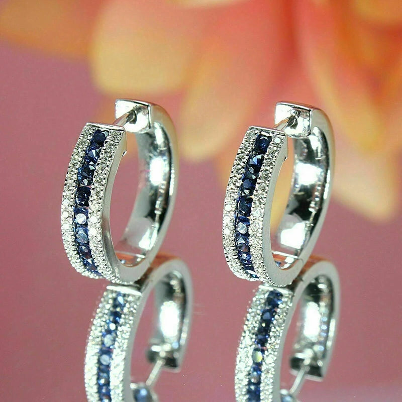 Huitan Blue CZ Hoop Earrings – Cubic Zirconia Fashion Jewelry CZ Hoop Earrings Axl