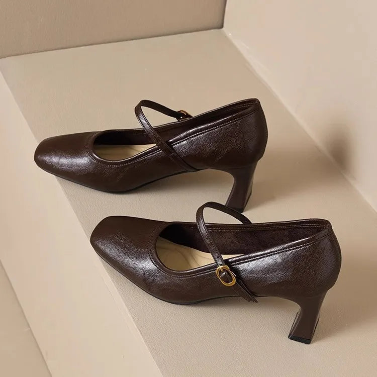 Women's Chunky Heel Mary Jane Pumps | Buckle Strap Block Heel Mary Jane Pumps Axl