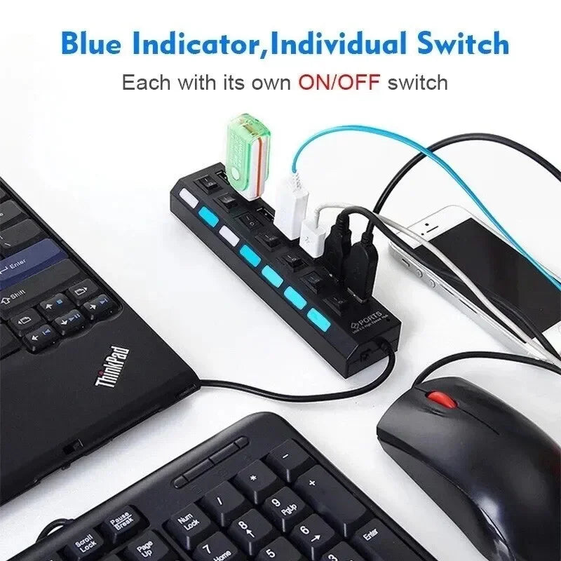 7-Port USB 2.0 Hub with Switches & Power Adapter | Axl USB Hub Axl